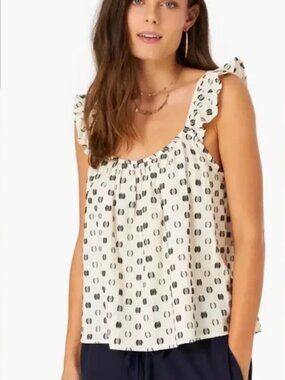 XIRENA Rue Ruffle Straps Tank Top Ivory Size Small